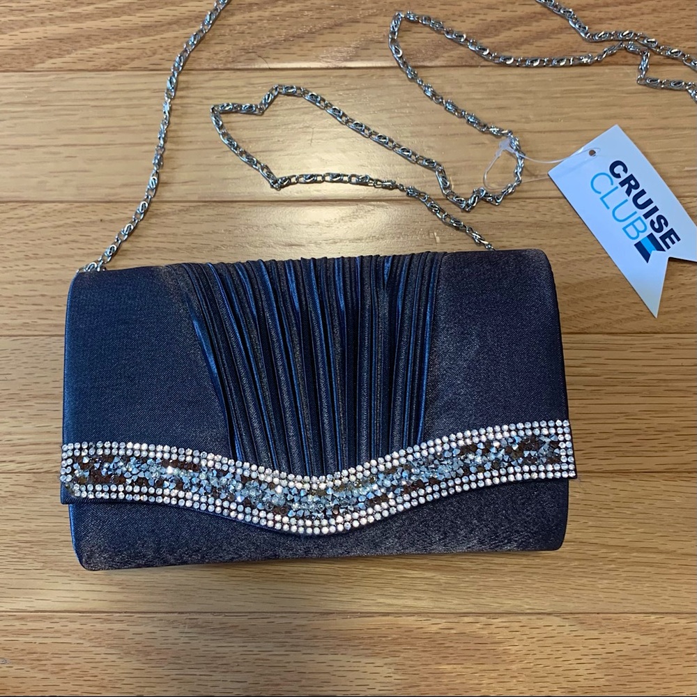 Cruise Club grey clutch evening bag with sparkly crystal diamanté
